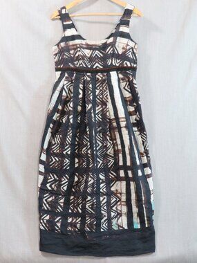 Peruvian Connection Batik Midi Dress Size 6 (Fits like 4/5) Black Brown Cotton